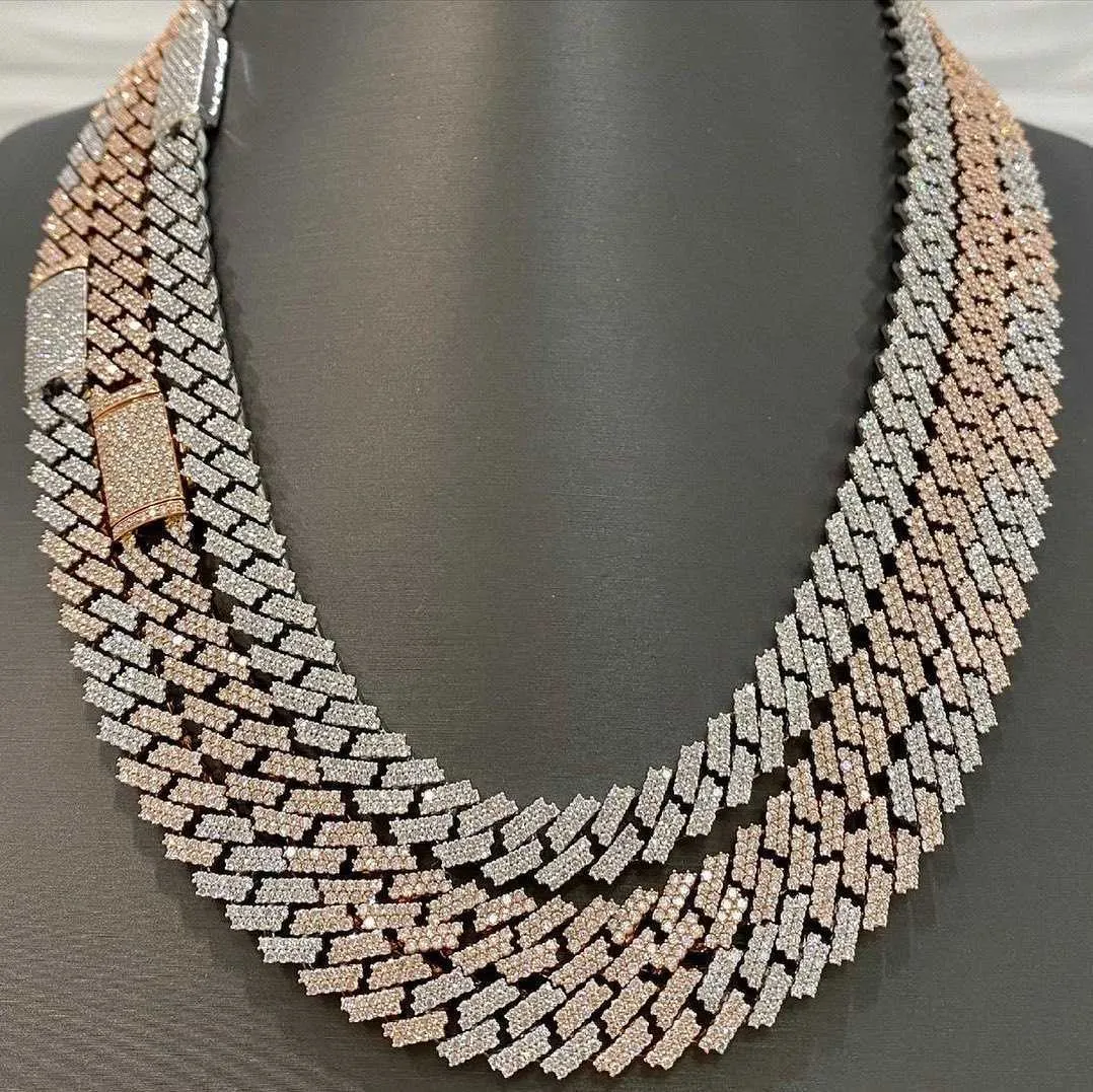 Colier cu lanț cubanez Miami din argint sterlin, vânzare fierbinte, model hip-hop, model Iced Out, culoare d, VVS, moissanit, 10 mm_voghion.com