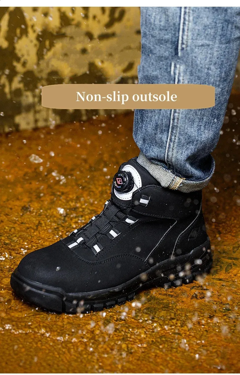 Bottes de sécurité imperméables à bouton rotatif pour hommes, résistantes aux chocs et aux perforations, chaussures de travail légères pour l'automne_voghion.com