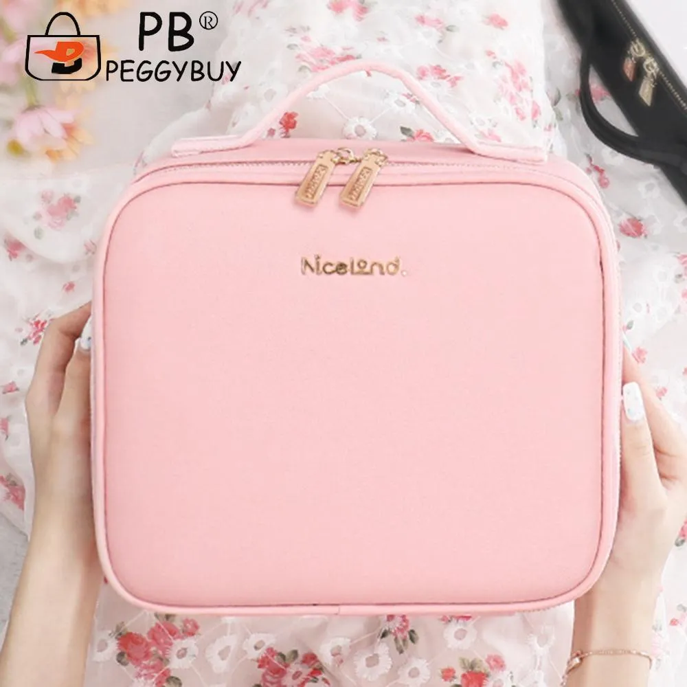Make Up Pouch With Mirror Travel Makeup Bags Portable Large Capacity Fashi Simple PU Leather Casual For Weekend_voghion.com