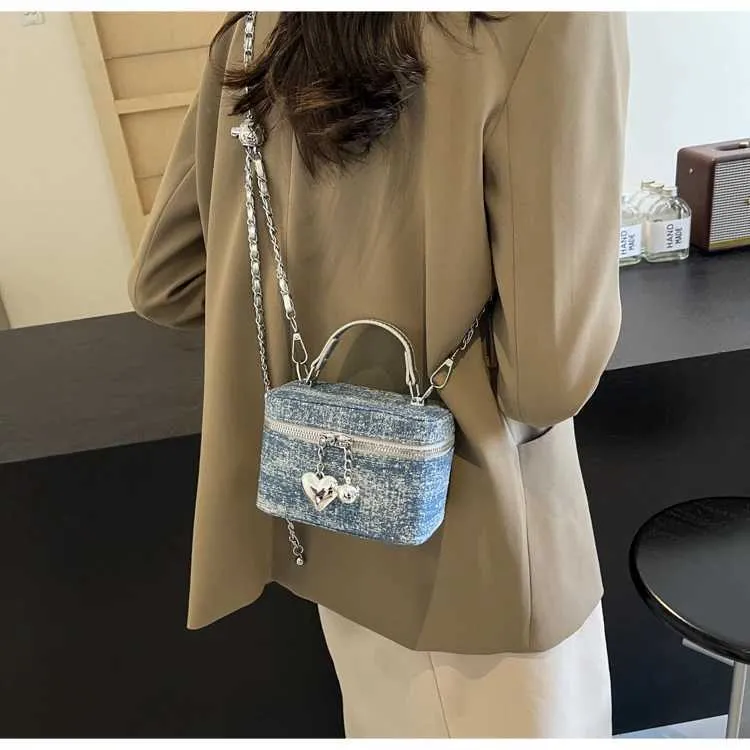 Vintage Denim Crossbody Bag Women Casual Fashion Flap Beads Box Short Handle Bags Female Versatile Commute Chain_voghion.com