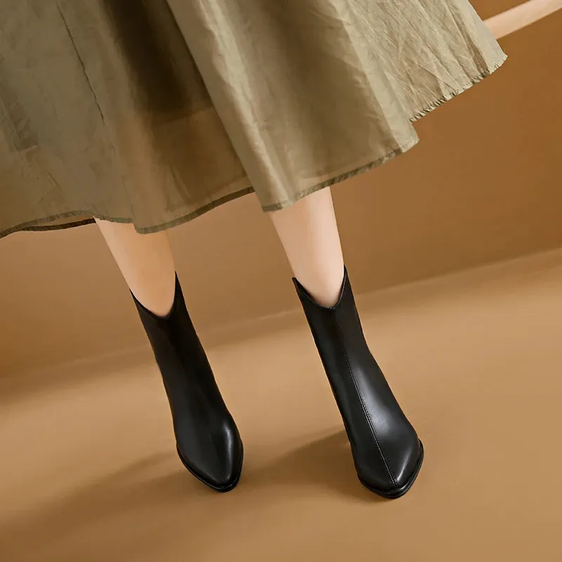 Scarpe invernali da donna con punta a punta, con cerniera, con tacco alto, stivali moderni, per l'esterno, tutti i giorni, in tinta unita, con tubo corto_voghion.com