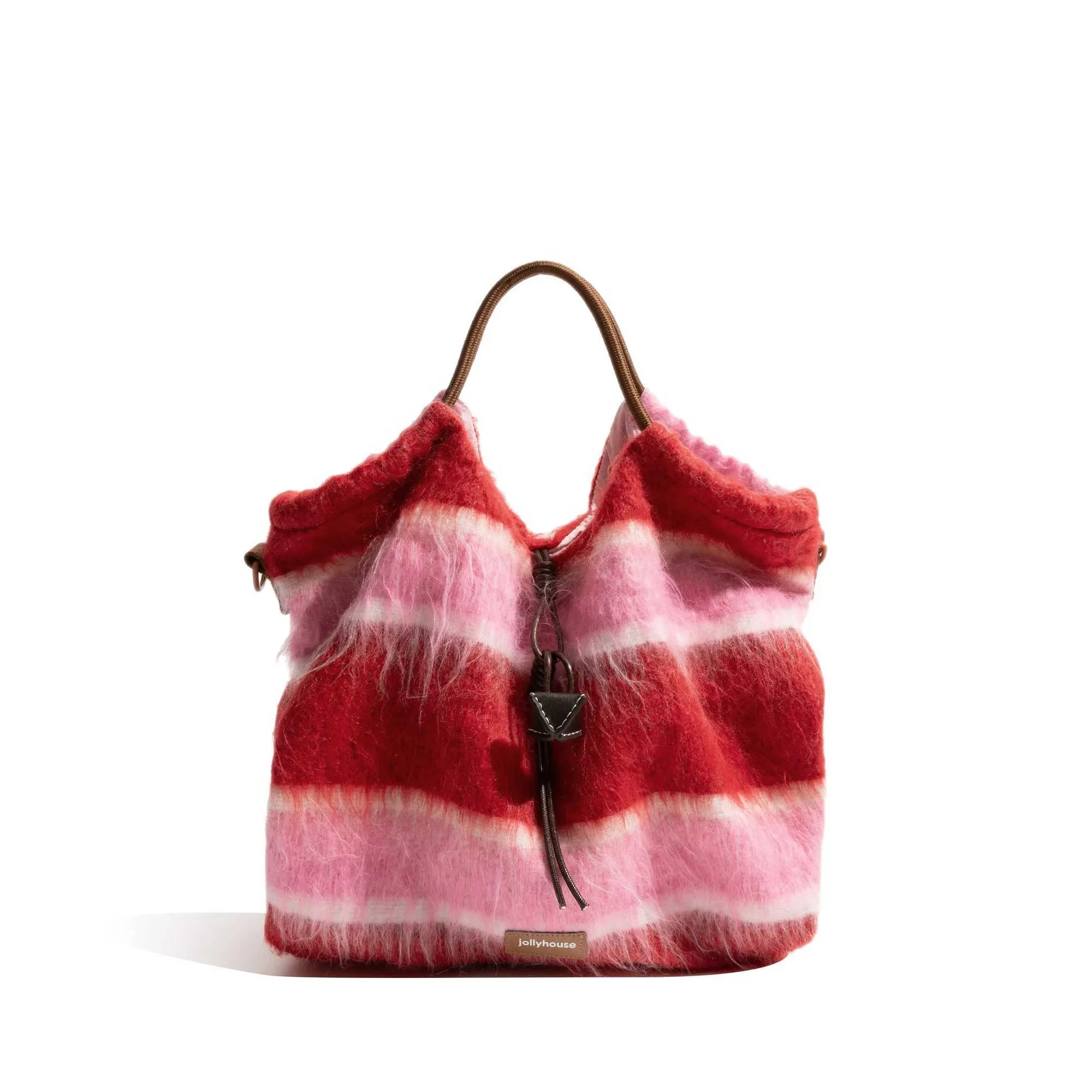 KOKOPEAS Vintage Gestreiften Plaid Flauschigen Quadratischen Handtasche Drstring Design Winter Frauen Stilvolle Schulter_voghion.com