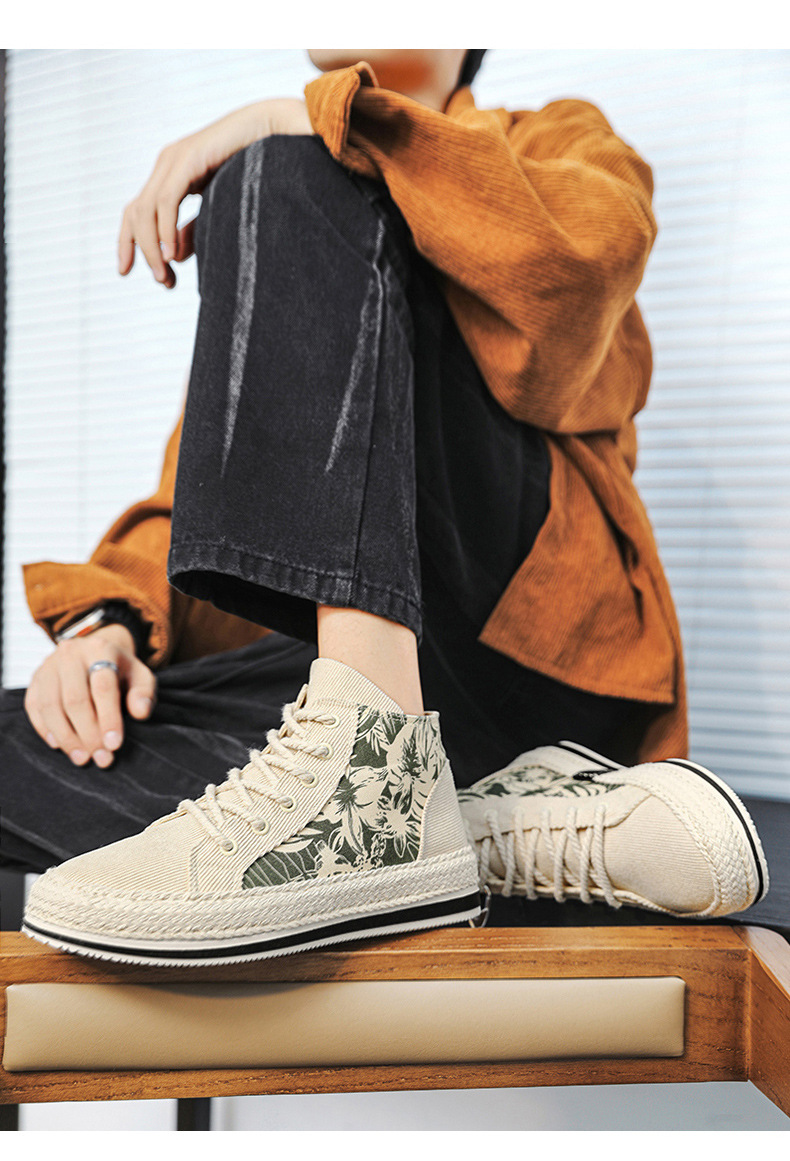 High top canva autumn niche cloth with thick ole elevated height caual board for young port and leiure men'_voghion.com