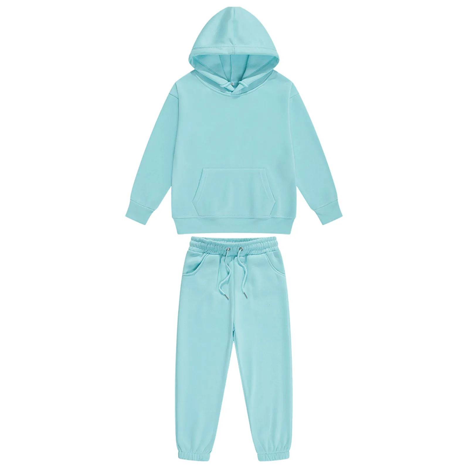 Koşu Setleri Çocuk Erkek Kız 2 Parça Spor Kıyafetleri Düz Renk Eşofman Uzun Kollu Kapşonlu Sweatshirt Eşofman Altı Antrenman Koşu_voghion.com