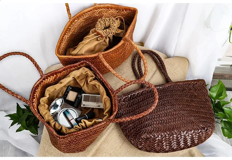 Geflochtene Ledertasche Damen Handtasche Aus Echtem Rindsleder_voghion.com