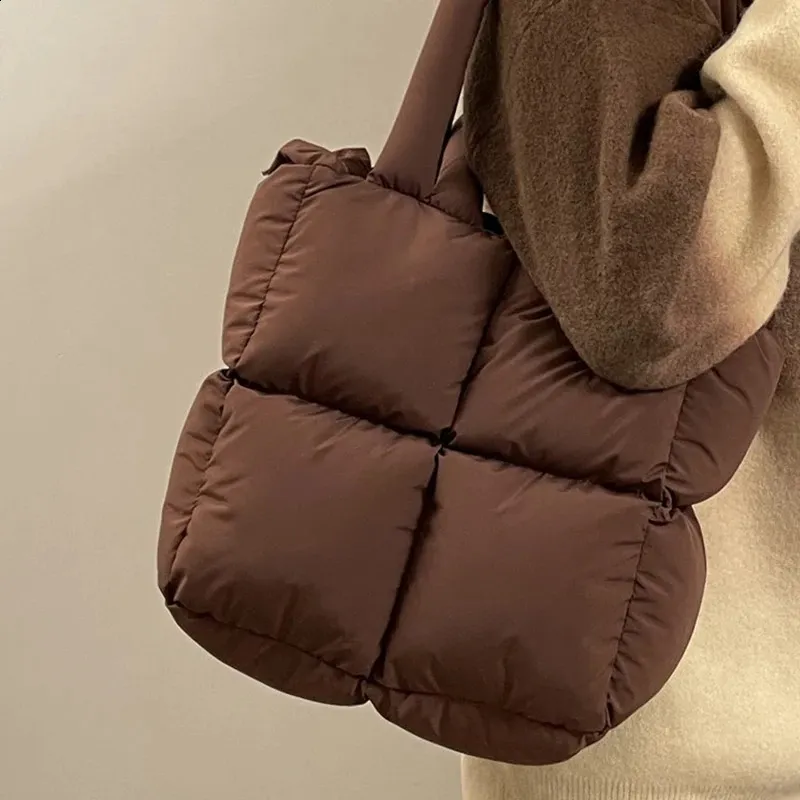 Borsa a tracolla gonfia da donna, trapuntata, in cotone spaziale, imbottita, in piuma, grande capacità, borsa a mano invernale per la spesa_voghion.com