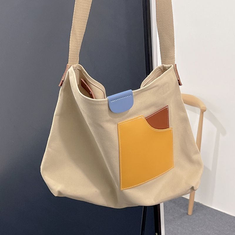 Eine Schulter Umhängetasche künstlerische große Kapazität contrstierende Canvas Tasche Nische ins koreanische Version_voghion.com