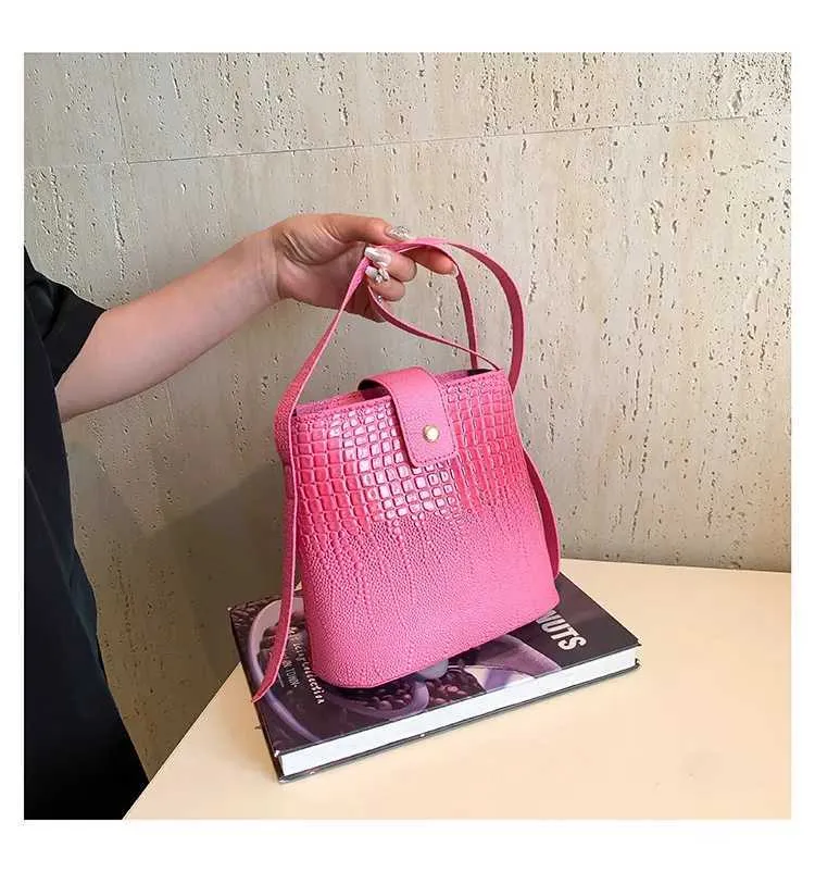 Retro Steinmuster Eimer Handtasche Damen Umhängetasche Schultertasche_voghion.com