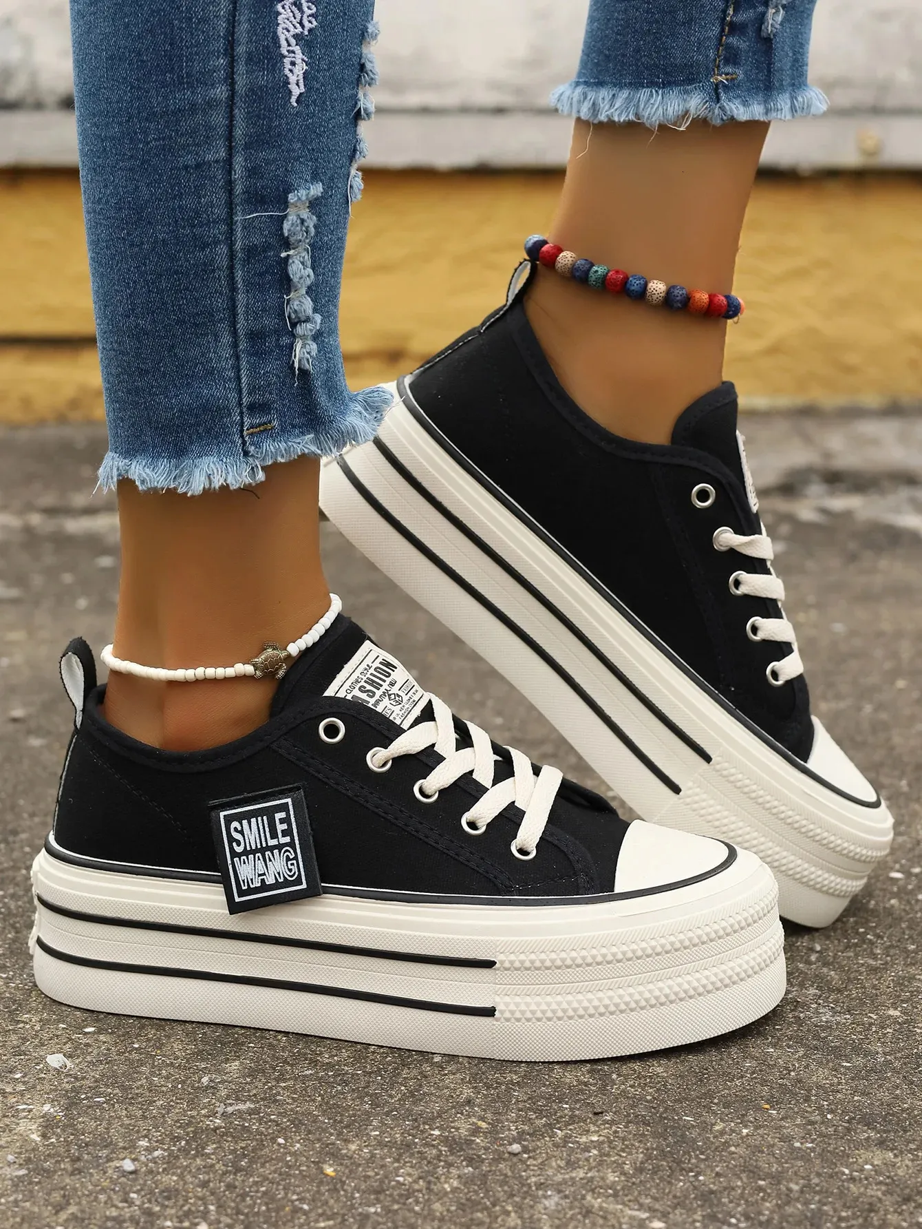 Scarpe da ginnastica casual in tela con plateau da donna, comode, allacciate, alla moda, da corsa, da tennis, piatte, da donna, 35-40_voghion.com