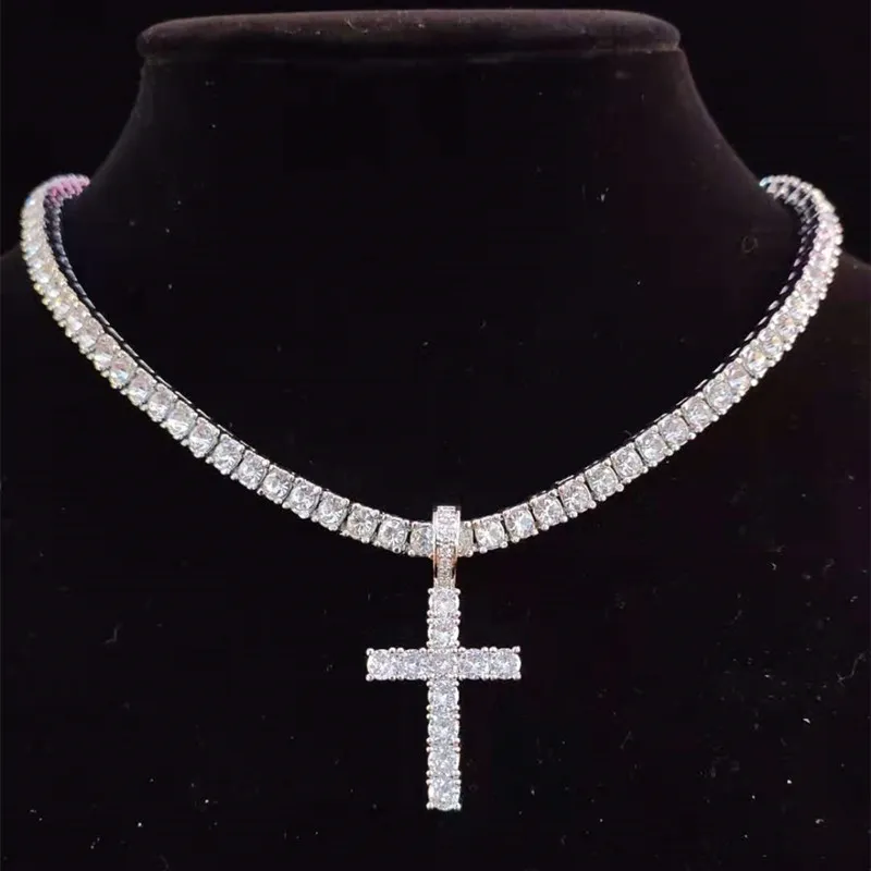Anheng Halskjeder Menn Kvinner Hip Hop Cross Halskjede Med 4mm Zircon Tennis Kjede Iced Out Bling HipHop Smykker Mote_voghion.com