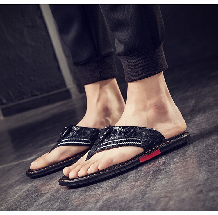 Summer fashion casual sandals leather beach shoes, clip on men's anti slip and trendy slippers, herringbone slippers_voghion.com