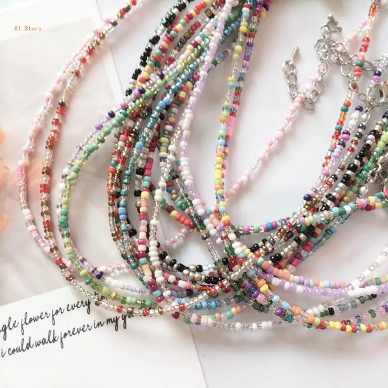 Colar de contas coloridas estilo boho joia com corrente_voghion.com