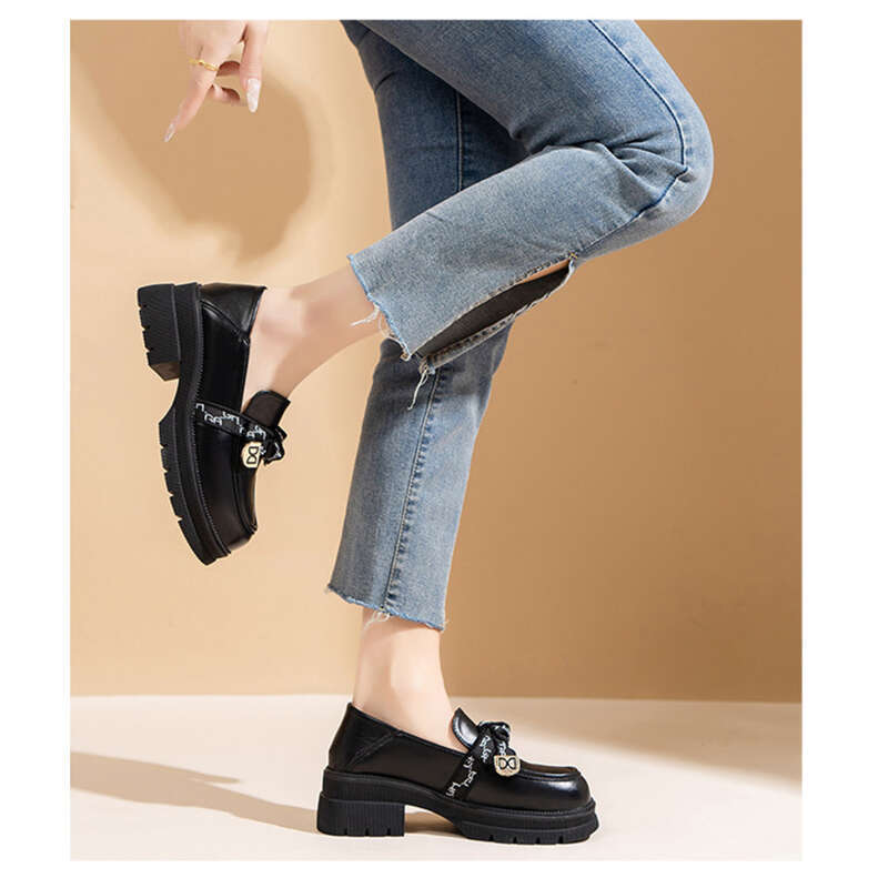 Englischer Stil Kleine Damenschuhe Schwarze Arbeitslederschuhe_voghion.com