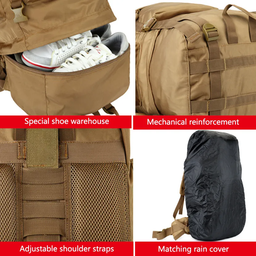 Zaino tattico militare nero da 70 litri, grande capacità, per arrampicata, da uomo, di alta qualità, da viaggio, in tessuto Oxford 900D._voghion.com