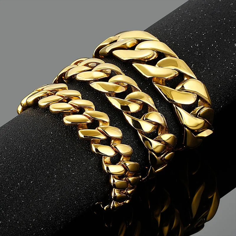 Cuban Link Chain Bracelets For Men Heavy Stainless Steel Bangle_voghion.com