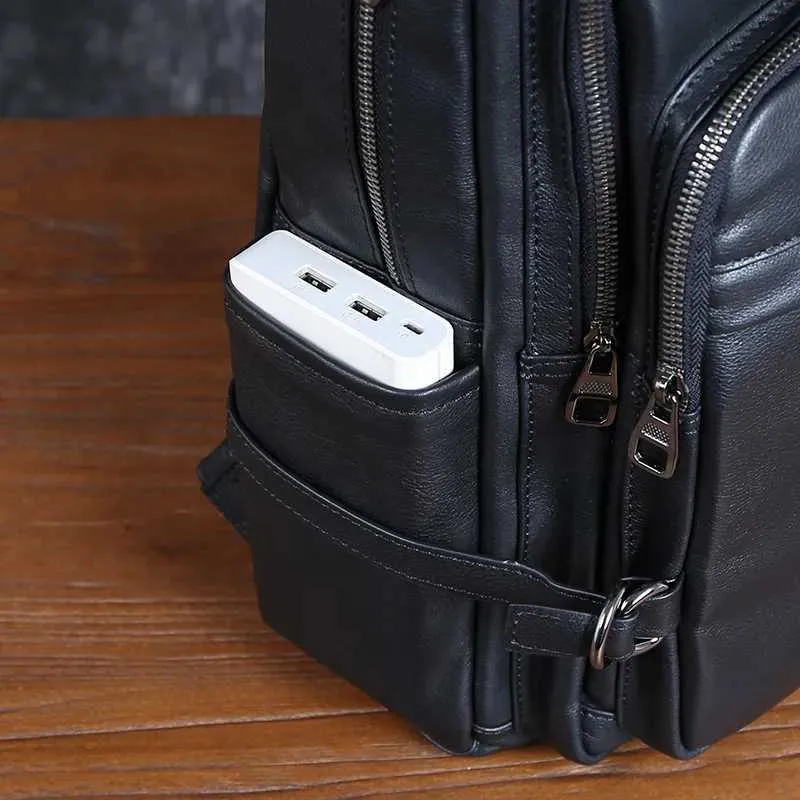 Leather Double Shoulder Baotou Layer Cowhide Backpack Mens Business Computer Bag New Leisure All-Match Travel_voghion.com