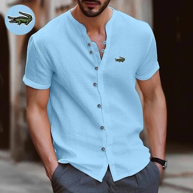 Polo da uomo in seta ghiacciata di marca con ricamo, primavera/estate, versatile, top, casual, per sport all'aria aperta, maglietta a maniche corte_voghion.com
