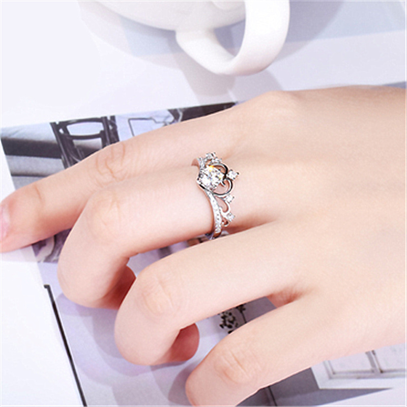 Herz für Frauen Platiniert 1 Karat Prinzessin Krone Süßes Set Diamant Ring_voghion.com