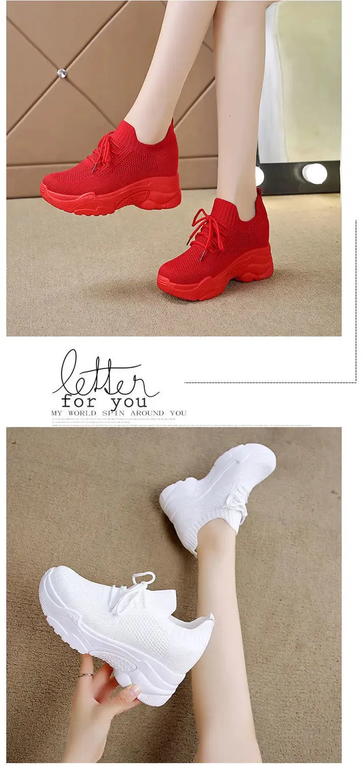 Scarpe da ginnastica casual con plateau in rete traspirante con tacco nascosto, bianche, da donna, nuove, con fondo spesso e rotondo_voghion.com