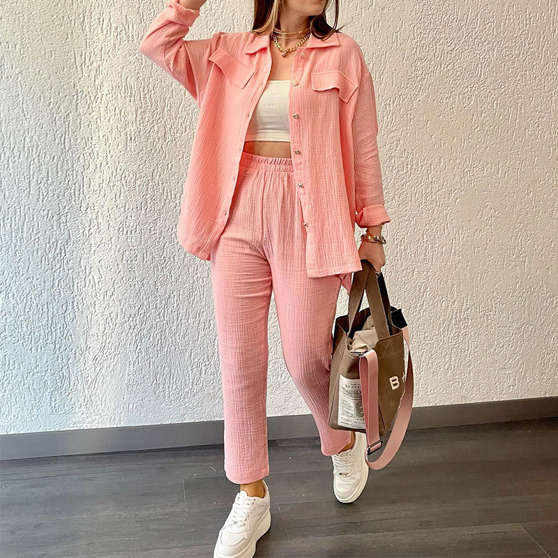 Vêtements pour femmes grande taille Chemise à manches longues à revers en crêpe double couche ample de grande taille Costume décontracté