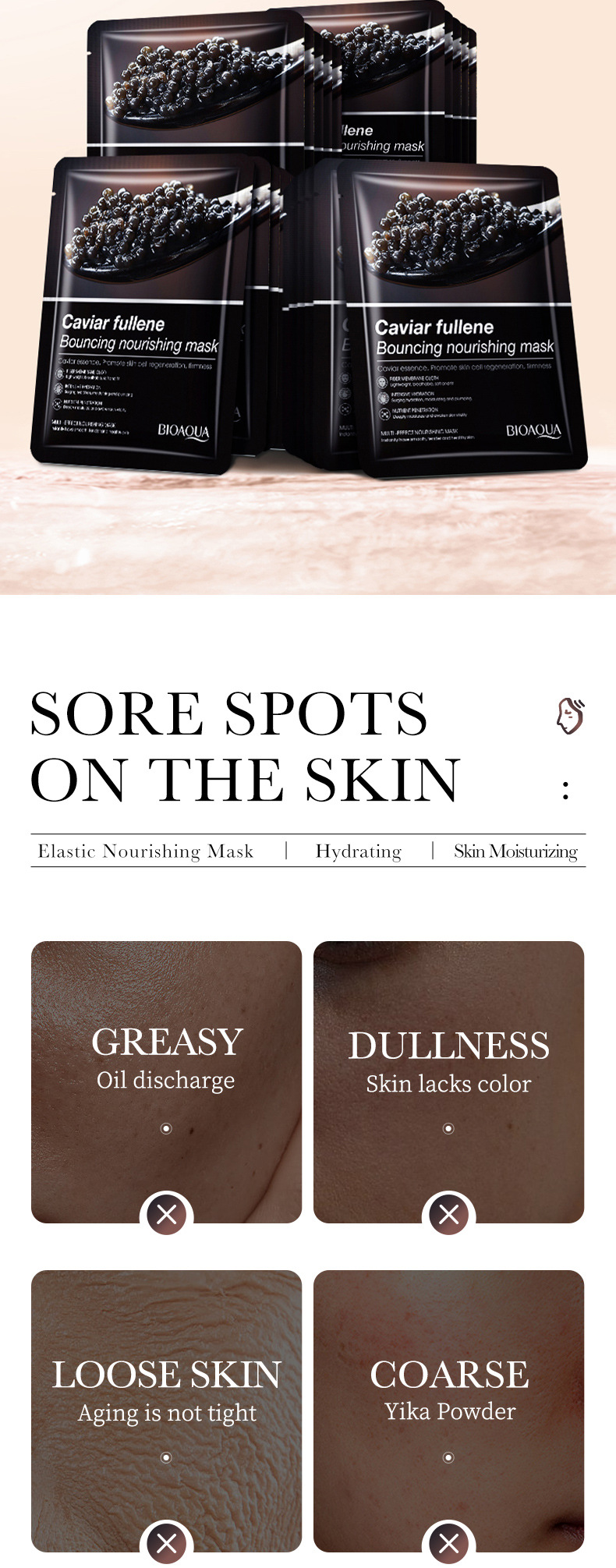 All English BIOAOUA Caviar Fullerene Elastic Nourishing Facial Mask maschera viso_voghion.com