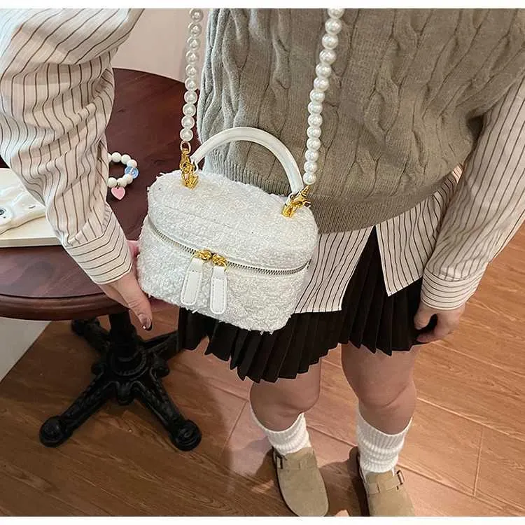 Mini Umhängetasche Für Damen Tweed Karo Klappentasche Perle_voghion.com