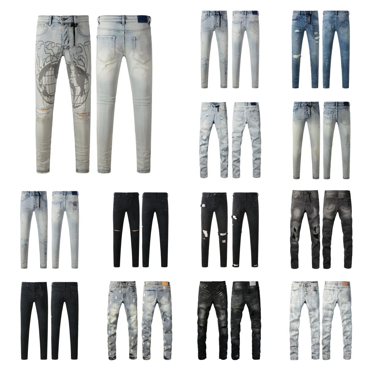 Jeans da uomo di alta qualità, stile Ksubi, lavaggio vintage alla moda, con gamba dritta e strappi, stile street._voghion.com