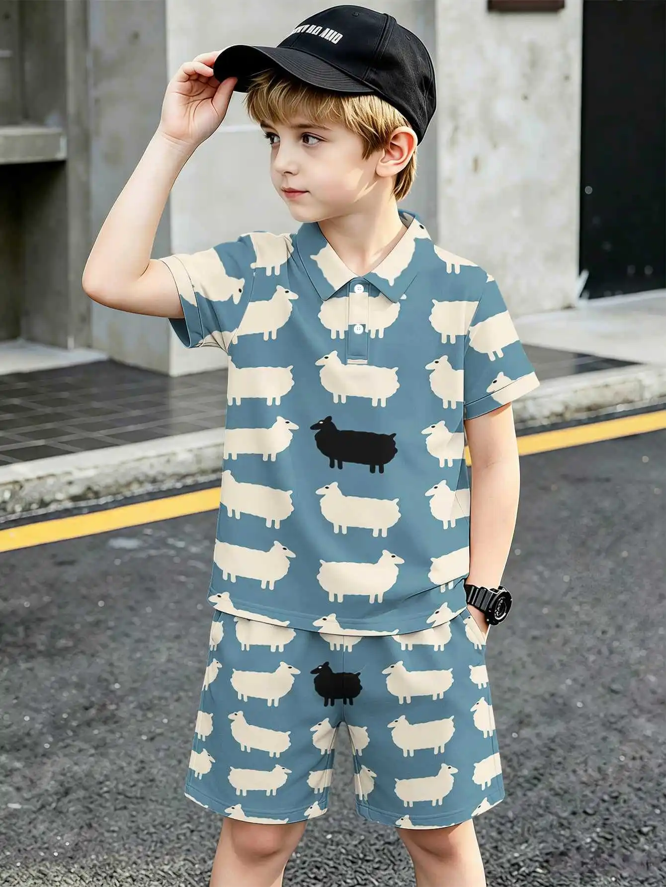Jungen Polo Set Mit Buntem Graffiti Pinselstrich Muster Design_voghion.com