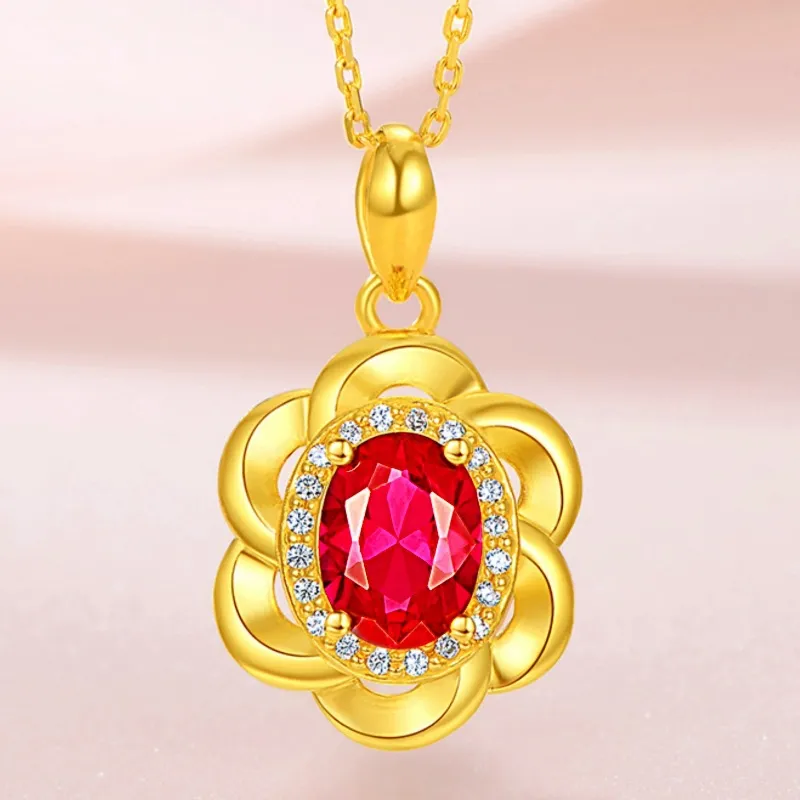 Collane con ciondolo rotante SUOWER Ametista Verde Tormalina Fiore Collana Moda Rosso Prugna A Forma di Fiore_voghion.com