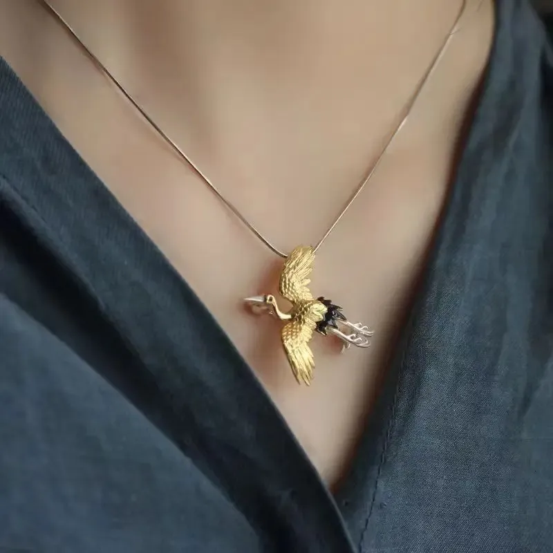 Retro Polykrom Emalje Kran Kinesisk Stil Corsage Kvinder Unisex Fugl Dyrefest Broche Nåle Smykker 240710_voghion.com