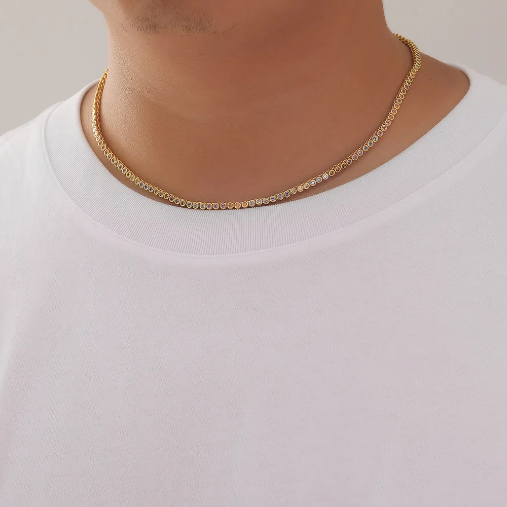 Cadenas de 2 mm con forma de bola circular de colores, cadena de circonitas con brillantes, collar de latón con efecto helado, joyería de moda de hip hop BN107_voghion.com