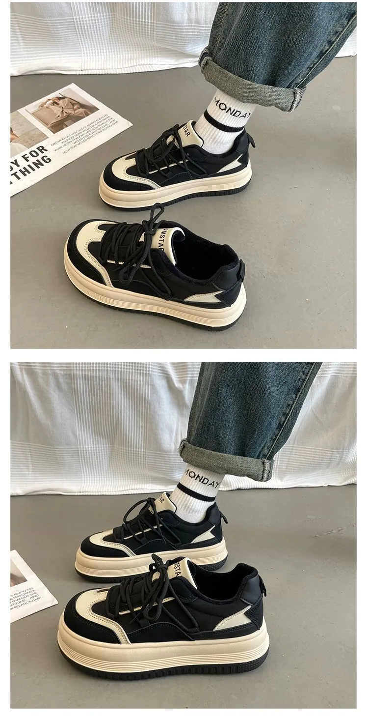 Thick Soled Round Toe College Style Low Cut Skateboard With Breathable Mesh Comfortable And Casual Sports Shoes_voghion.com