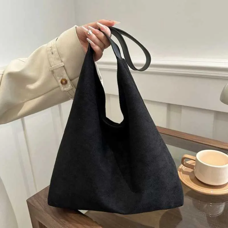 Vintage Womens Large Capacity Suede Shoulder Bag Solid Color Simple Design Casual Commuter Shopper ToteC241104_voghion.com
