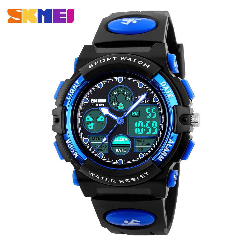 Orologio elettronico a LED luminoso impermeabile multifunzionale per bambini modello studente Shikomei a doppio movimento per ragazzi_voghion.com