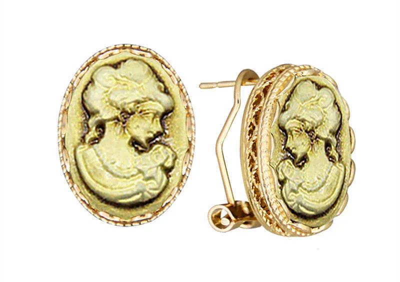 Boucles d'oreilles camée style vintage pendantes dorées femme_voghion.com