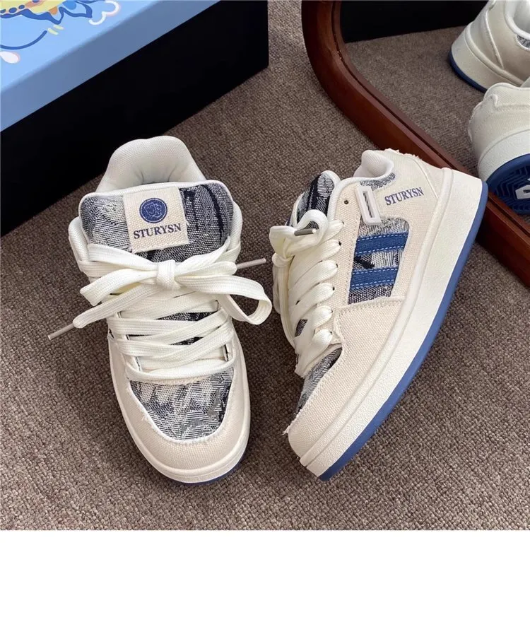 Denim Design, Bread Shoes, Women's Instagram Trend, 2024 Autumn New Versatile Casual Board Shoes_voghion.com