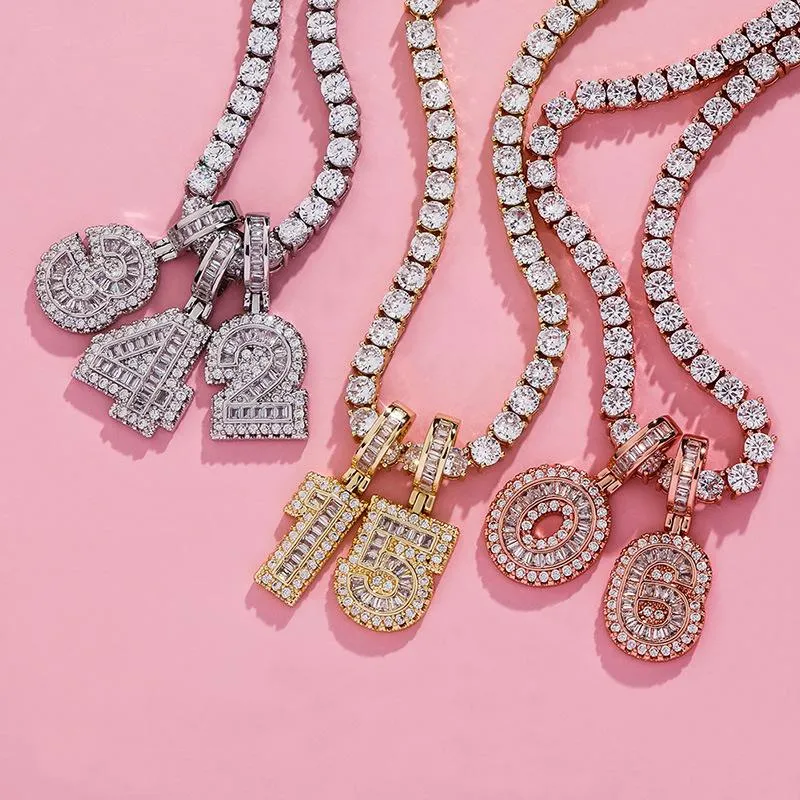 Gold Plated Iced Out CZ Square Cubic Zirconia Custom Sports Number Pendant Chain Necklace DIY Bling Diamond Hip Hop_voghion.com