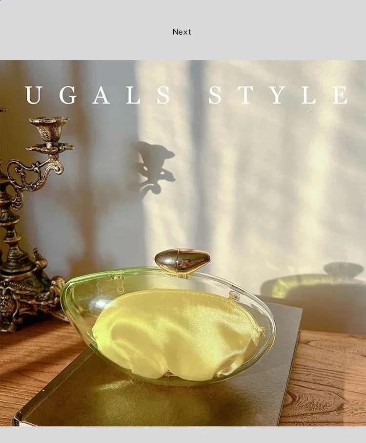 Borsa a mano a forma di conchiglia in acrilico, oro, argento, blu, da sera, da donna, carina, in metallo lucido, all'ingrosso 240907_voghion.com