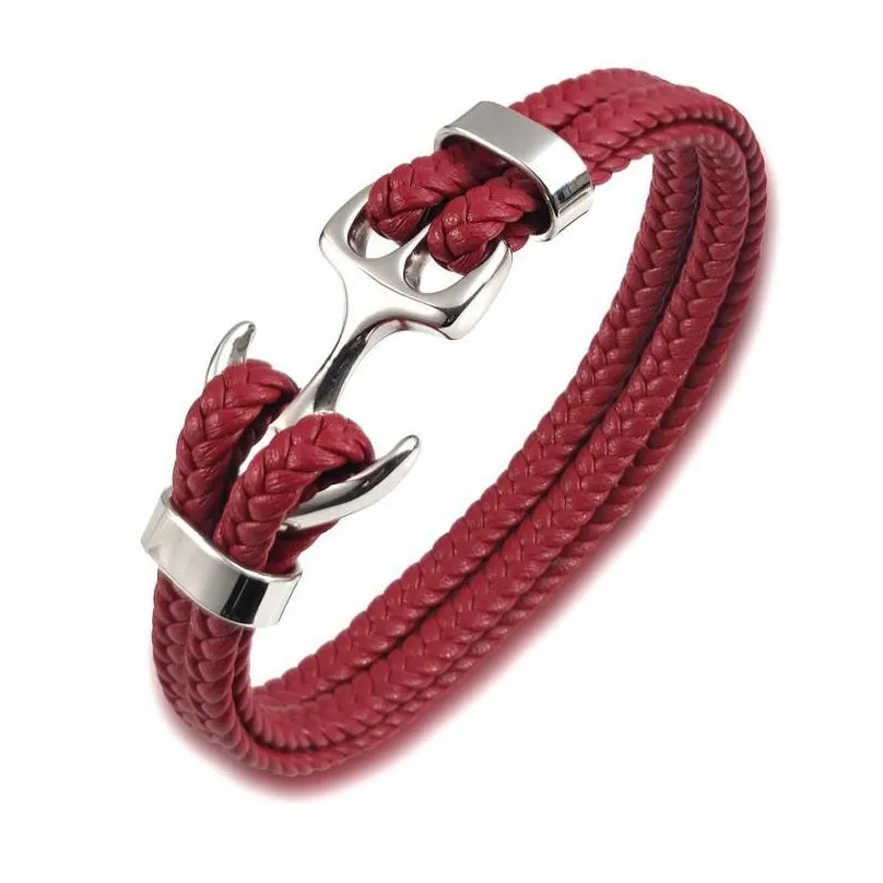 Braccialetti con ciondoli Ancora Acciaio inossidabile Uomo Bracciale in pelle Per amico Compleanno Anno Regalo Braccialetti Gioielli Accessori_voghion.com
