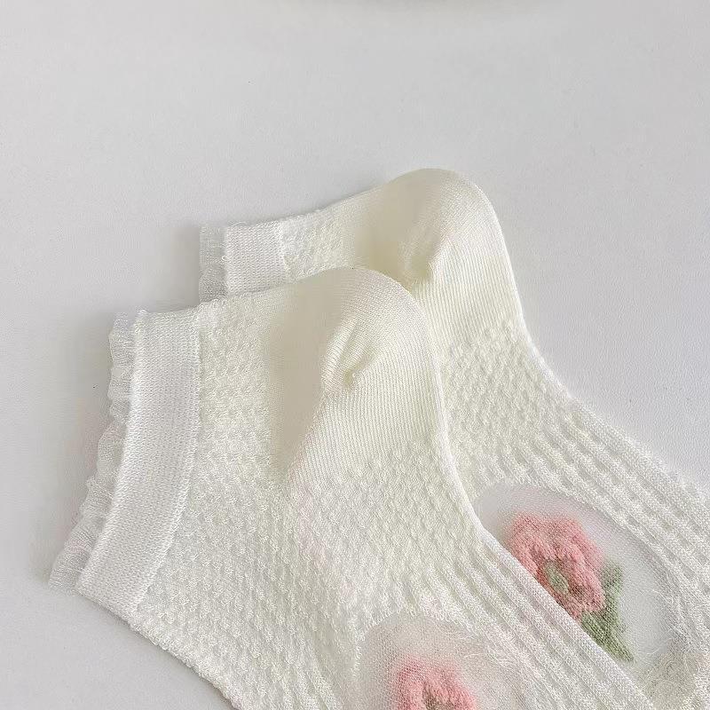Socks For Women Spring And Summer Korean Thin Short Socks Summer Sweat Absorbent Breathable Invisible Socks Japanese Sweet Floral Ladies Socks_voghion.com