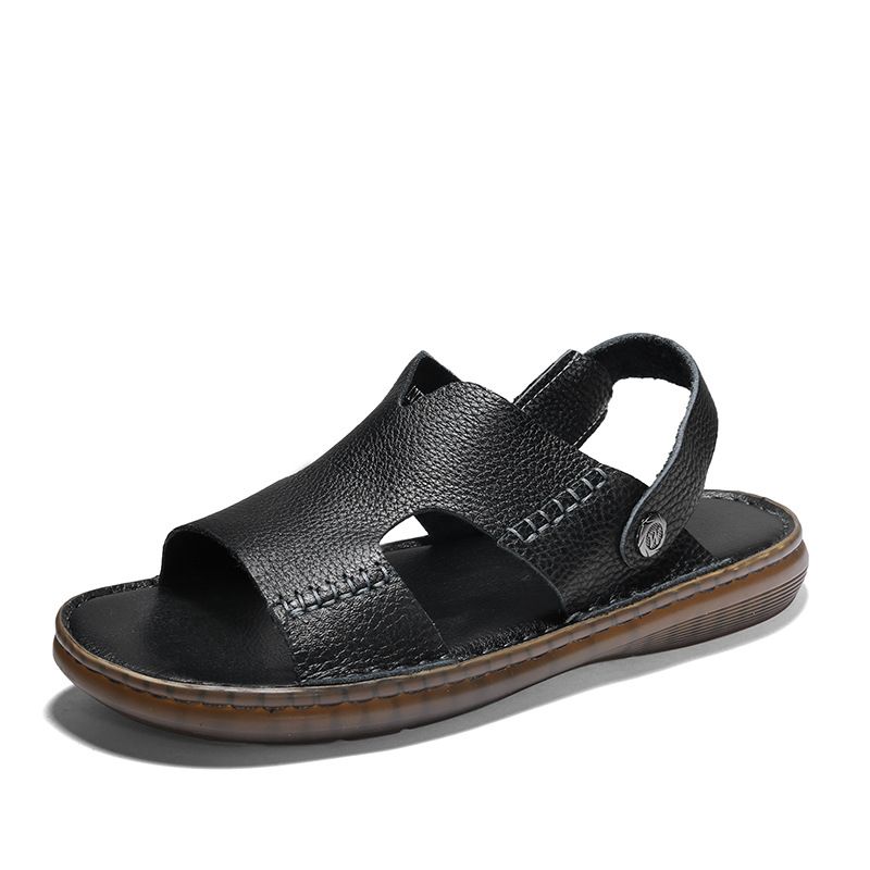 Large size summer casual handmade dual-purpose dad's shoes, genuine leather beach sandals and slippers, men's_voghion.com