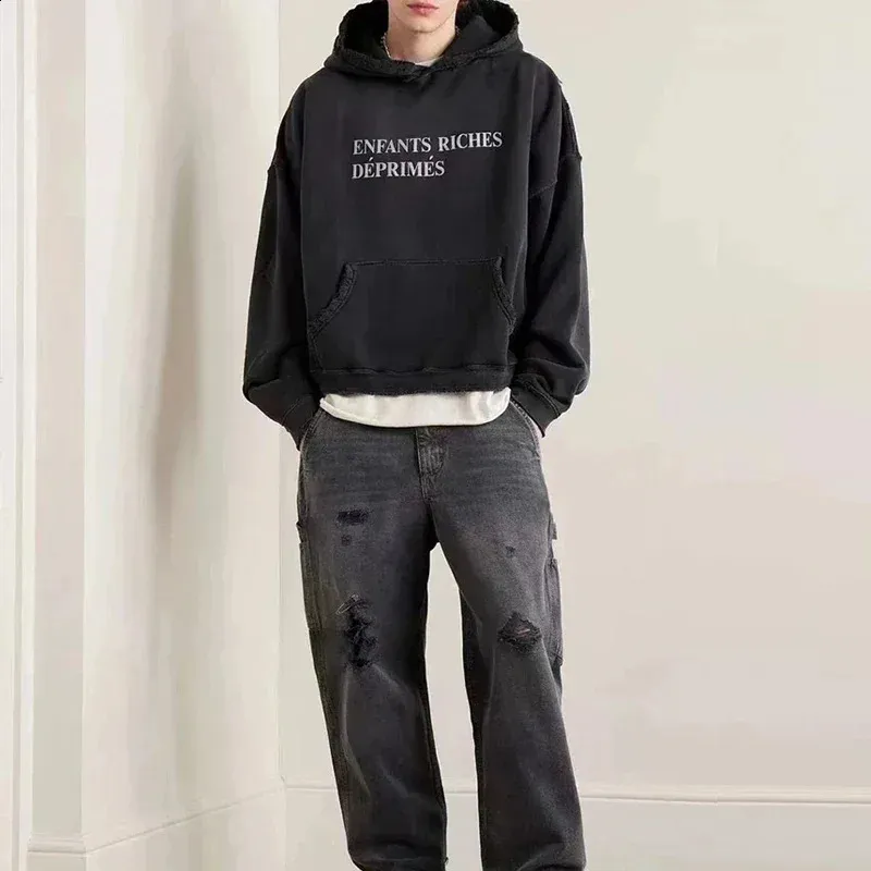 Felpe con cappuccio da uomo, 24FW, qualità Strtwear, vintage, lavato, nero, danneggiato, Enfants Riches Deprimes, felpa con cappuccio da uomo e da donna, 1 etichetta_voghion.com