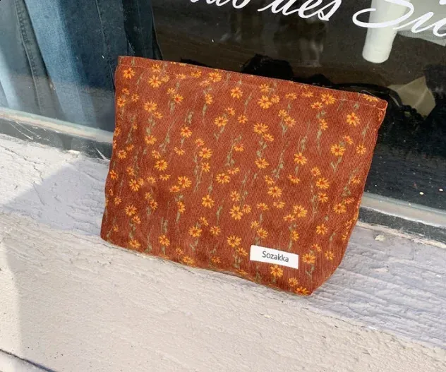 Trousse de toilette en toile imprimée rétro tendance, grande capacité, pour femmes, trousse de voyage pour cosmétiques, sacs de rangement pour maquillage 240815_voghion.com