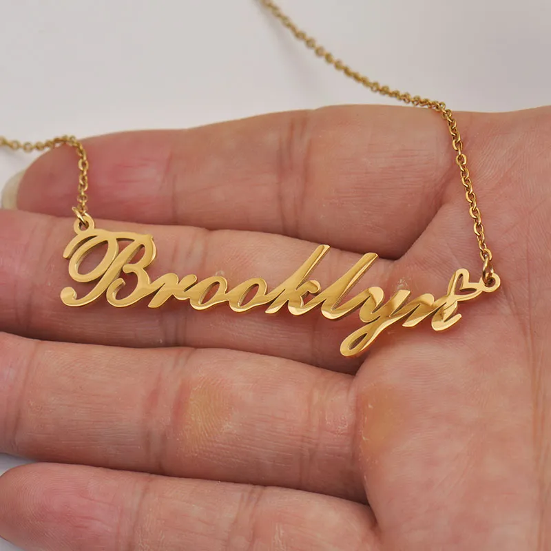 Pendant Necklaces Love Heart Wendy Name Necklace For Women Stainless Steel Gold & Sier Nameplate Femme Mother Child_voghion.com