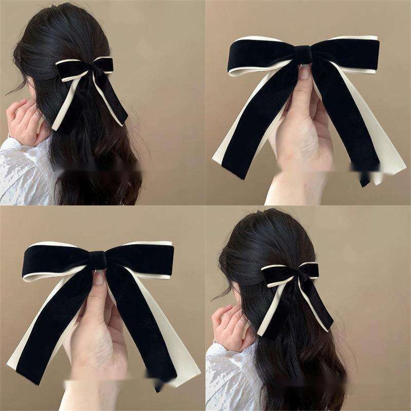 Princess French Ballet Velvet Bow Rear Head Top Clip Women's Hair Accessories Travel Hairpin_voghion.com