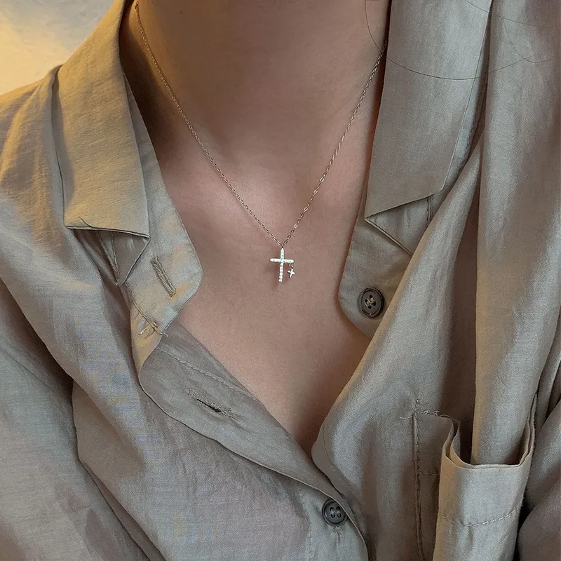 Anheng Halskjeder Glitrende Zirkon Halskjede For Kvinner Mote Elegant Minimalistisk Kors Geometrisk Sommer Kragebeinkjede_voghion.com