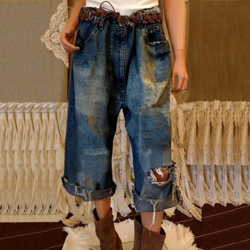 Retro Ethno Denim Schlaghose Für Damen Mit Fransen Im Tribal Design_voghion.com