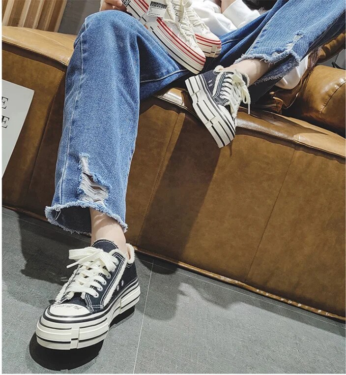 New Celebrity Same Style Beggar Vulcanized Thick Sole Increase Low Top Couple Canvas Trendy Shoes for Men and_voghion.com