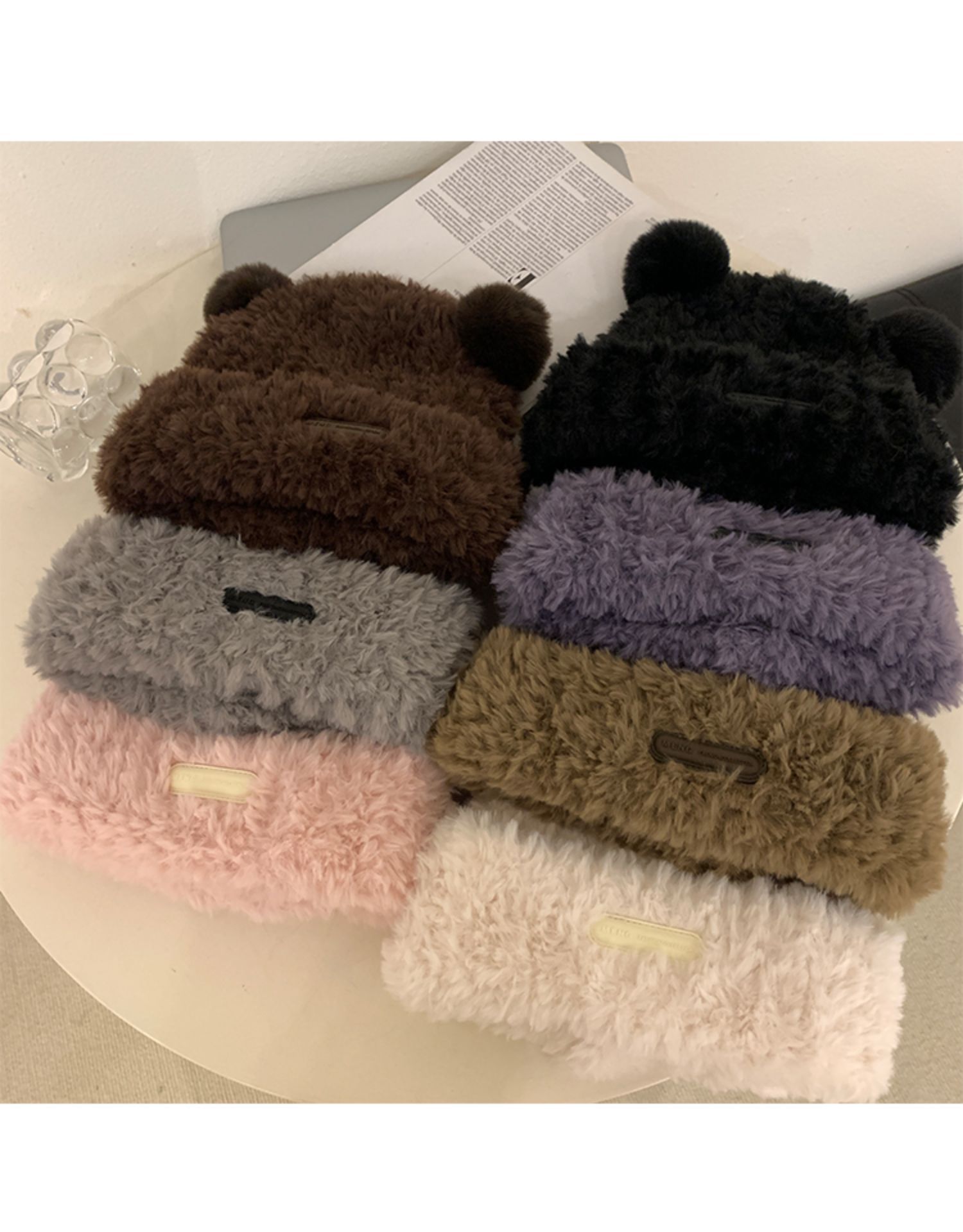 Cute Little Bear Ears Knitted Women's Autumn and Winter New Plush Big Head Waist Korean Headband Woolen Hat_voghion.com