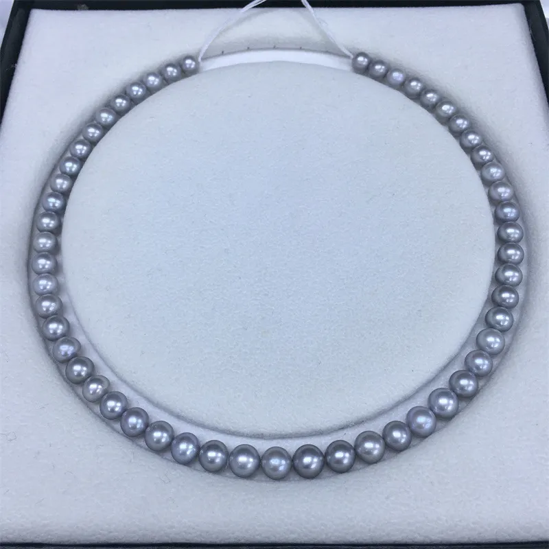 Collier de perles rondes grises authentiques naturelles de la mer du Sud de 18 pouces et 8 à 9 mm pour femmes, bijoux ras du cou_voghion.com